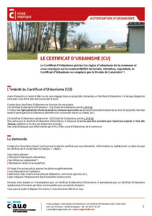 Le Certificat d'Urbanisme (CU)