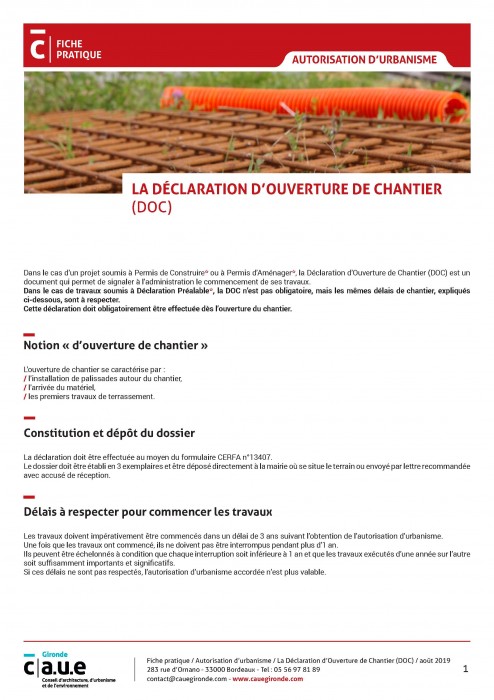 La Déclaration d'Ouverture de Chantier (DOC)