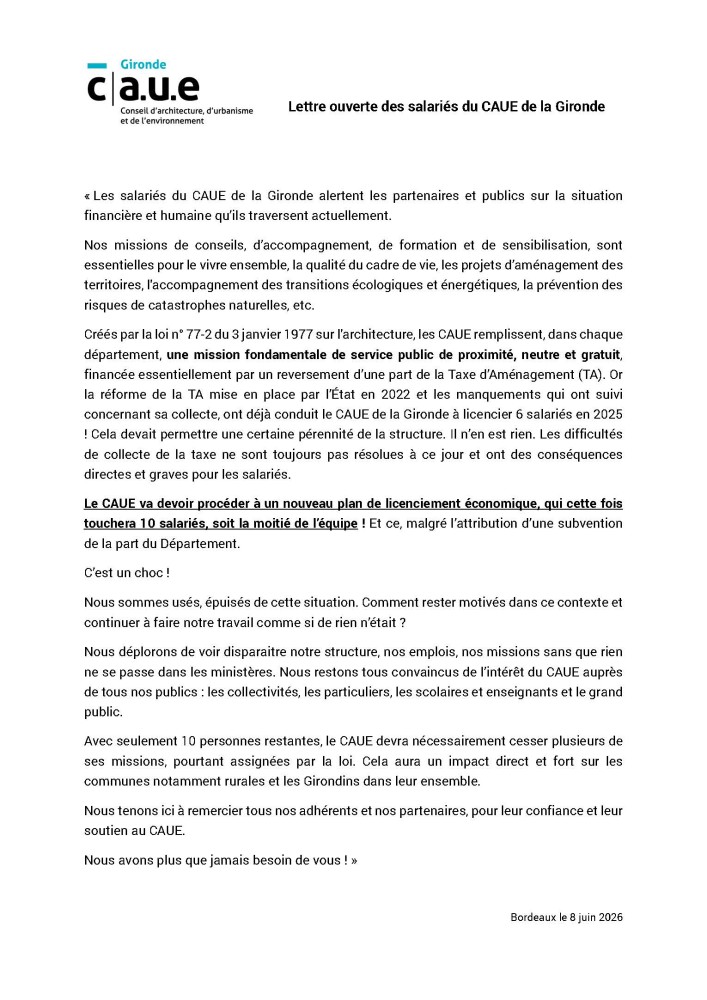 Lettre ouverte salariés CAUE